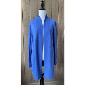 Talbots L Sweater 100% Merino Wool Open Front Cardigan Large Blue Women's